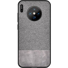 Microcase Huawei Mate 30 Fabrik Serisi Kumaş/Deri Desen Kılıf Gri