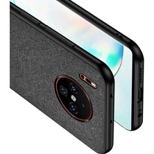 Microcase Huawei Mate 30 Fabrik Serisi Kumaş/Deri Desen Kılıf Siyah