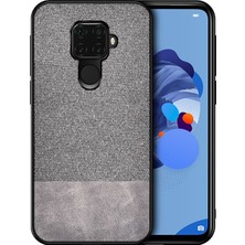 Microcase Huawei Mate 30 Lite Fabrik Serisi Kumaş/Deri Desen Kılıf Gri