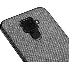 Microcase Huawei Mate 30 Lite Fabrik Serisi Kumaş/Deri Desen Kılıf Gri