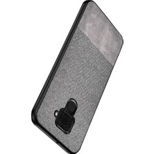 Microcase Huawei Mate 30 Lite Fabrik Serisi Kumaş/Deri Desen Kılıf Gri