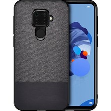 Microcase Huawei Mate 30 Lite Fabrik Serisi Kumaş/Deri Desen Kılıf Siyah