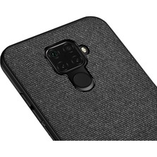 Microcase Huawei Mate 30 Lite Fabrik Serisi Kumaş/Deri Desen Kılıf Siyah