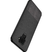 Microcase Huawei Mate 30 Lite Fabrik Serisi Kumaş/Deri Desen Kılıf Siyah