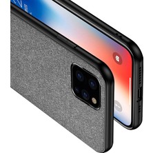 Microcase iPhone 11 Pro Max Fabrik Serisi Kumaş/Deri Desen Kılıf Gri