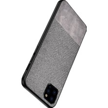 Microcase iPhone 11 Pro Max Fabrik Serisi Kumaş/Deri Desen Kılıf Gri