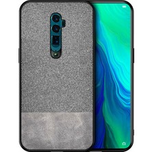 Microcase Oppo Reno 2 Fabrik Serisi Kumaş/Deri Desen Kılıf Gri