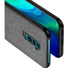 Microcase Oppo Reno 2 Fabrik Serisi Kumaş/Deri Desen Kılıf Gri