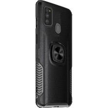 Microcase Samsung Galaxy M30s Rome Serisi Yüzük Standlı Armor Kılıf Siyah