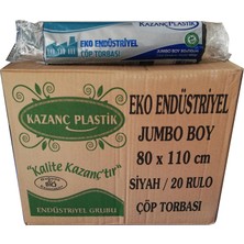 Kazanç Plastik Eko Endüstriyel Jumbo Çöp Torbası Poşeti 2 Kat Siyah 50 Mic. 400 gr 80 x 110 cm Koli