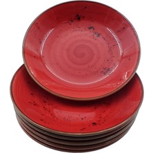 Tulu Porselen 6 Adet Reaktif Kırmızı Model Yemek Tabağı Takımı
