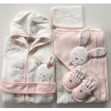 Gaye Kız Bebek Sevimli Tavşan Bornoz Takımı Doğal