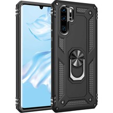 Coverzone Xiaomi Mi Note 10 Kılıf Shockproof Standlı Yüzük Tutuculu Mega Case Siyah + Nano Glass