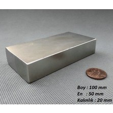 Mıknatıs AVM Tehlikeli - Çok Güçlü Neodyum Mıknatıs 100x50x20 mm - Nikel Kaplama - 250 kg Çekim Gücü