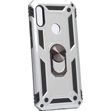 Tekno Grup Huawei Y6s 2019 Kılıf Çift Katmanlı Yüzüklü Manyetik Vega Kapak Gümüş