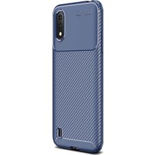 Tekno Grup Samsung Galaxy A01 Kılıf Karbon Desenli Lux Negro Silikon Lacivert + Nano Ekran Koruyucu