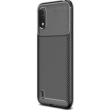 Tekno Grup Samsung Galaxy A01 Kılıf Karbon Desenli Lux Negro Silikon Siyah + Tam Kaplayan 5D Cam Ekran Koruyucu