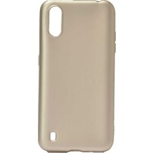 Tekno Grup Samsung Galaxy A01 Kılıf Mat Premium Silikon Kılıf Gold + Tam Kaplayan 6D Nano Ekran Koruyucu