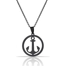 Forentina Erkek Siyah Çıpa Kolye 70 cm Zincir Ps1076