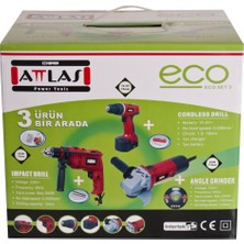 Attlas ECO SET 3' lü Set Akülü Vidalama Taşlama Matkap Seti