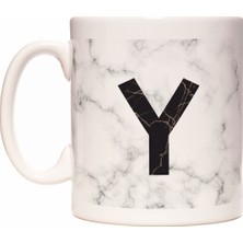 Rock'n Fox Baş Harf Y Harfli Kişiye Özel Mermer Tasarımlı Kupa Bardak