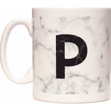Rock'n Fox Baş Harf P Harfli Kişiye Özel Mermer Tasarımlı Kupa Bardak
