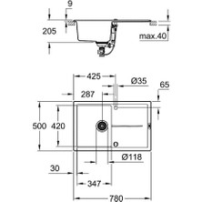 Grohe K400 Kuvars Kompozit Eviye 50 -C 78/50, Granit Gri Rengi - 31639AT0