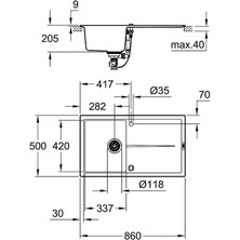 Grohe K400 Kuvars Kompozit Eviye 50 -C 86/50, Granit Siyah Rengi - 31640AP0