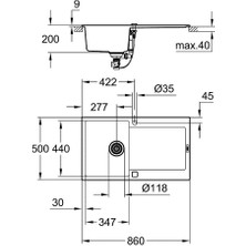 Grohe K500 Kuvars Kompozit Eviye 50 -C 86/50, Granit Gri Rengi - 31644At0