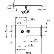 Grohe K500 Kuvars Kompozit Eviye 60 -C 100/50, Granit Gri Rengi - 31646AT0