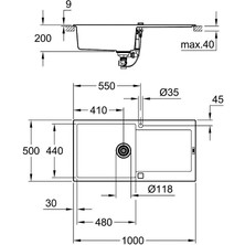 Grohe K500 Kuvars Kompozit Eviye  60 -C 100/50, Granit Siyah Rengi - 31645AP0