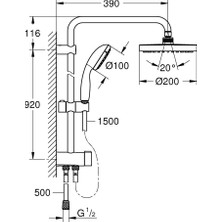 Grohe New Tempesta System 200 Duvar Bağlantılı, Divertörlü Duş Sistemi-26452001