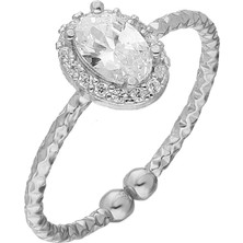 Glorria Gümüş Oval Anturaj Yüzük