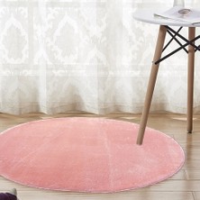 Sarar 120 x 120-Cm Yuvarlak Düz Renk Peluş Pofuduk Kaymaz Jel Taban Pembe Renk Halı