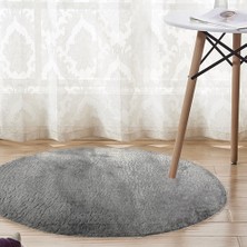 Sarar 80 x 80-Cm Yuvarlak Düz Renk Peluş Pofuduk Kaymaz Jel Taban Antresit Renk Halı