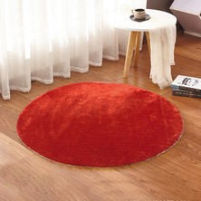 Sarar 120 x 120-Cm Yuvarlak Düz Renk Peluş Pofuduk Kaymaz Jel Taban Kırmızı Renk Halı