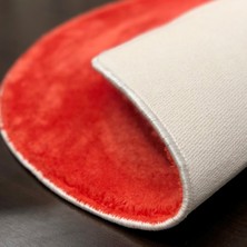 Sarar 120 x 120-Cm Yuvarlak Düz Renk Peluş Pofuduk Kaymaz Jel Taban Kırmızı Renk Halı