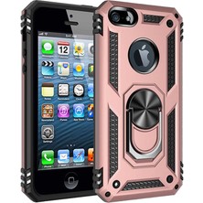 noktaks - Apple iPhone 5 - Kılıf Yüzüklü Zırh Tank Vega Kapak - Rose Gold