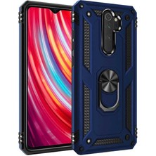 noktaks - Xiaomi Redmi Note 8 Pro - Kılıf Yüzüklü Zırh Tank Vega Kapak - Mavi