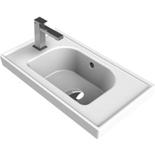 Turkuaz Seramik Frame Etajerli Lavabo Soldan Batarya Delikli 50 x 28 cm