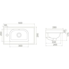 Turkuaz Seramik Frame Etajerli Lavabo Soldan Batarya Delikli 50 x 28 cm