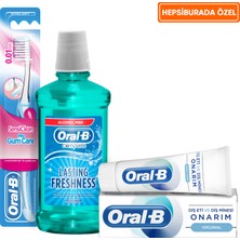 Oral-B 75 ml Diş Macunu Diş Eti ve Minesi Onarım Original + Oral B Fırça Ultra Hassas + 500 ml Ağız Çalkalama Suyu (Alkolsüz)