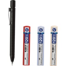 Faber-Castell Grip 2011 0.7 Versatil Kalem Buzlu Siyah + 3 0.7 Min Uç 120'li Kırmızı + Beyaz + Mavi