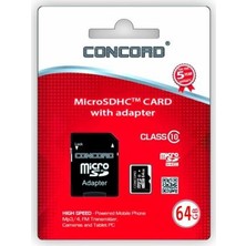 Concord 64GB Hafıza Kartı Micro SD Class 10 adaptörlü C-M64