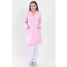 Moda Canel Uzun Boy Mono Yaka Kadın İş Önlüğü Pembe