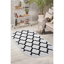 Dijidekor Dekoratif Dijital Saçaklı Oval Halı Antialaerjik Maça Beyaz 100 x 300 cm