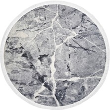 Diji Dekor Dekoratif Dijital Saçaklı Yuvarlak Halı Yıkanabilir Antialaerjik Granit Gri 80 x 80 cm