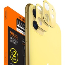 Spigen Apple iPhone 11 Kamera Lens Camı Koruyucu Full Cover Yellow / Sarı (2 Adet) - AGL00509