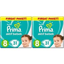 Prima Bebek Bezi Aktif Bebek 8 Beden 62'li Paket Fırsat Paketi