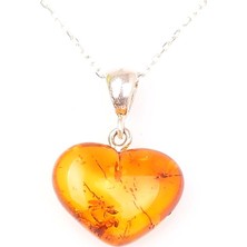 Taş Sandığı Kalp Şeklinde Damla Kehribar Gümüş Kolye